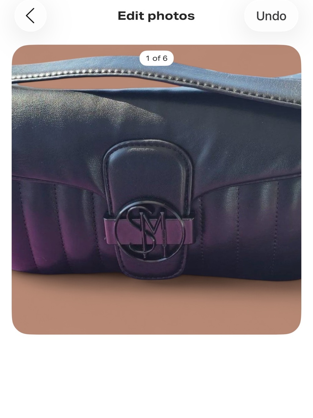 Steve Madden Black Vegan Leather Quilted Shoulder Bag with Logo Clasp - Picture 2 of 6
